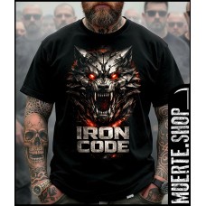 Черна тениска IRON CODE WOLF – фитнес тениска с вълк и силно послание