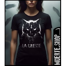 Черна тениска LA MUERTE 666 CAT с щампа Черна тениска LA MUERTE 666 CAT с щампа
