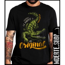 Черна тениска LA MUERTE ALIGATOR с щампа 