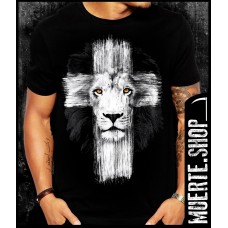 Черна тениска LION WHITE CROSS