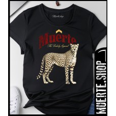 Черна тениска LA MUERTE CHEETAH – тениска с гепард и street дизайн Черна тениска LA MUERTE CHEETAH – тениска с гепард и street дизайн