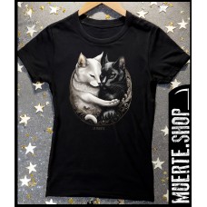 Дамска тениска YIN YANG GOTHIC CATS с щампа Дамска тениска YIN YANG GOTHIC CATS с щампа