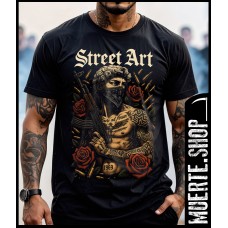 Черна тениска STREET ART GANG с щампа Черна тениска STREET ART GANG с щампа