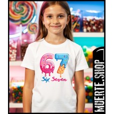 Детска тениска 67 SIX SEVEN DONUT – цветен street дизайн с donut щампа Детска тениска 67 SIX SEVEN DONUT – цветен street дизайн с donut щампа