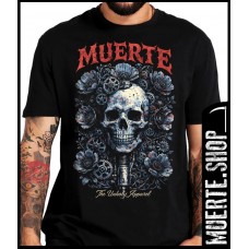 Черна тениска LA MUERTE BLUE FLOWERS – череп със сини цветя Черна тениска LA MUERTE BLUE FLOWERS – череп със сини цветя