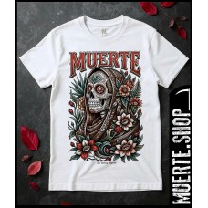 Бяла тениска MUERTE FLOWER EYES – sugarskull дизайн Бяла тениска MUERTE FLOWER EYES – sugarskull дизайн