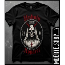 Черна тениска MUERTE UNHOLY APPAREL – готически dark дизайн Черна тениска MUERTE UNHOLY APPAREL – готически dark дизайн