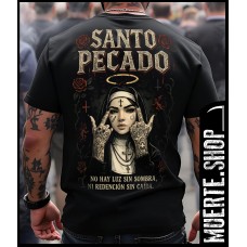 Черна тениска SANTO PECADO с щампа 