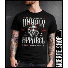 Черна тениска UNHOLY BRANDED – тъмен дизайн с надпис и лице Черна тениска UNHOLY BRANDED – тъмен дизайн с надпис и лице