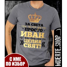 Сива тениска ИВАН ЦЕЛИЯТ СВЯТ с щампа