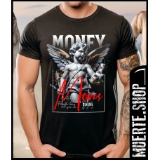 Черна тениска MONEY MOVES ANGEL с щампа Черна тениска MONEY MOVES ANGEL с щампа