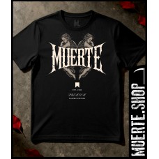 Черна тениска MUERTE BEIGE SYMMETRIC – симетричен графичен дизайн Черна тениска MUERTE BEIGE SYMMETRIC – симетричен графичен дизайн