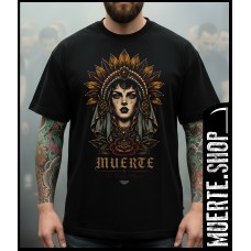 Черна тениска LA MUERTE NATIVE BEAUTY – артистичен дизайн с индианка Черна тениска LA MUERTE NATIVE BEAUTY – артистичен дизайн с индианка