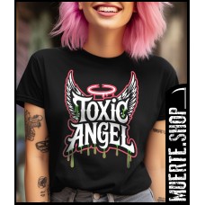 Дамска черна тениска TOXIC ANGEL – модерен streetwear дизайн с щампа Дамска черна тениска TOXIC ANGEL – модерен streetwear дизайн с щампа