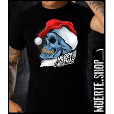 Черна тениска BLUE SKULL CHRISTMAS