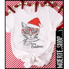 Коледна тениска RED GLASSES CAT с щампа
