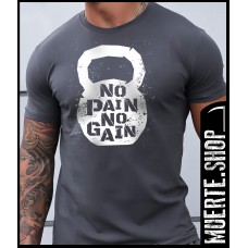 Сива тениска NO PAIN NO GAIN WEIGHT с щампа